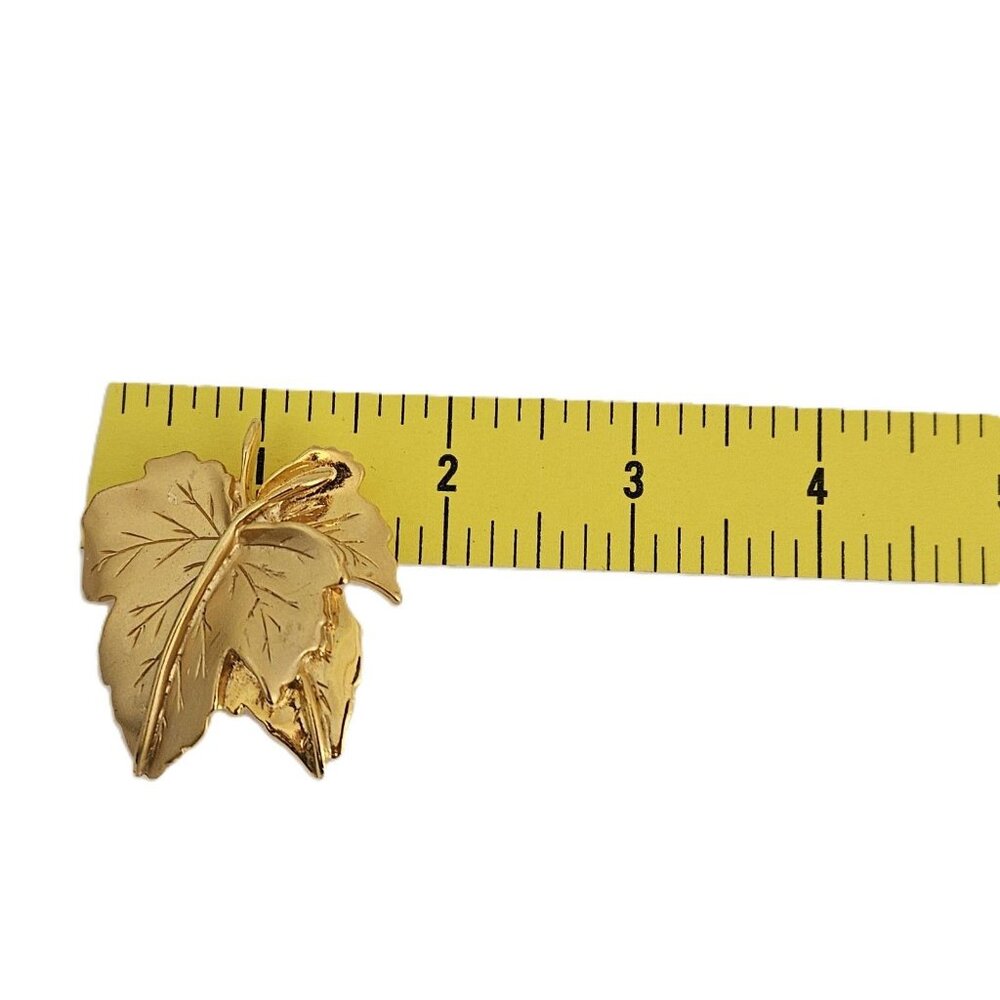 Vintage Gold Tone Double Leaf Brooch - Picture 3 of 3